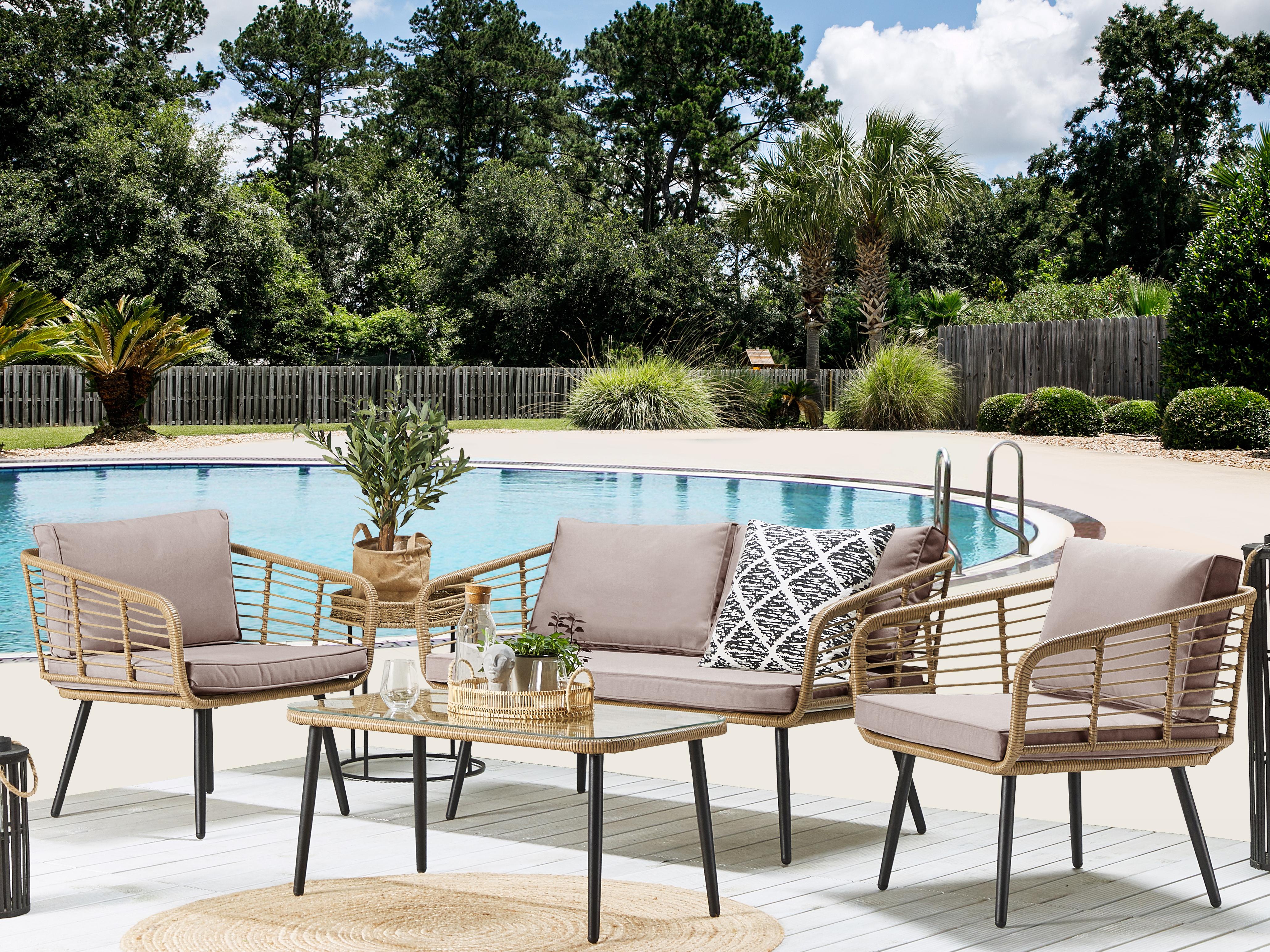 Loungeset met tafel 4-zits CORINTH II PE rotan Natuurlijk