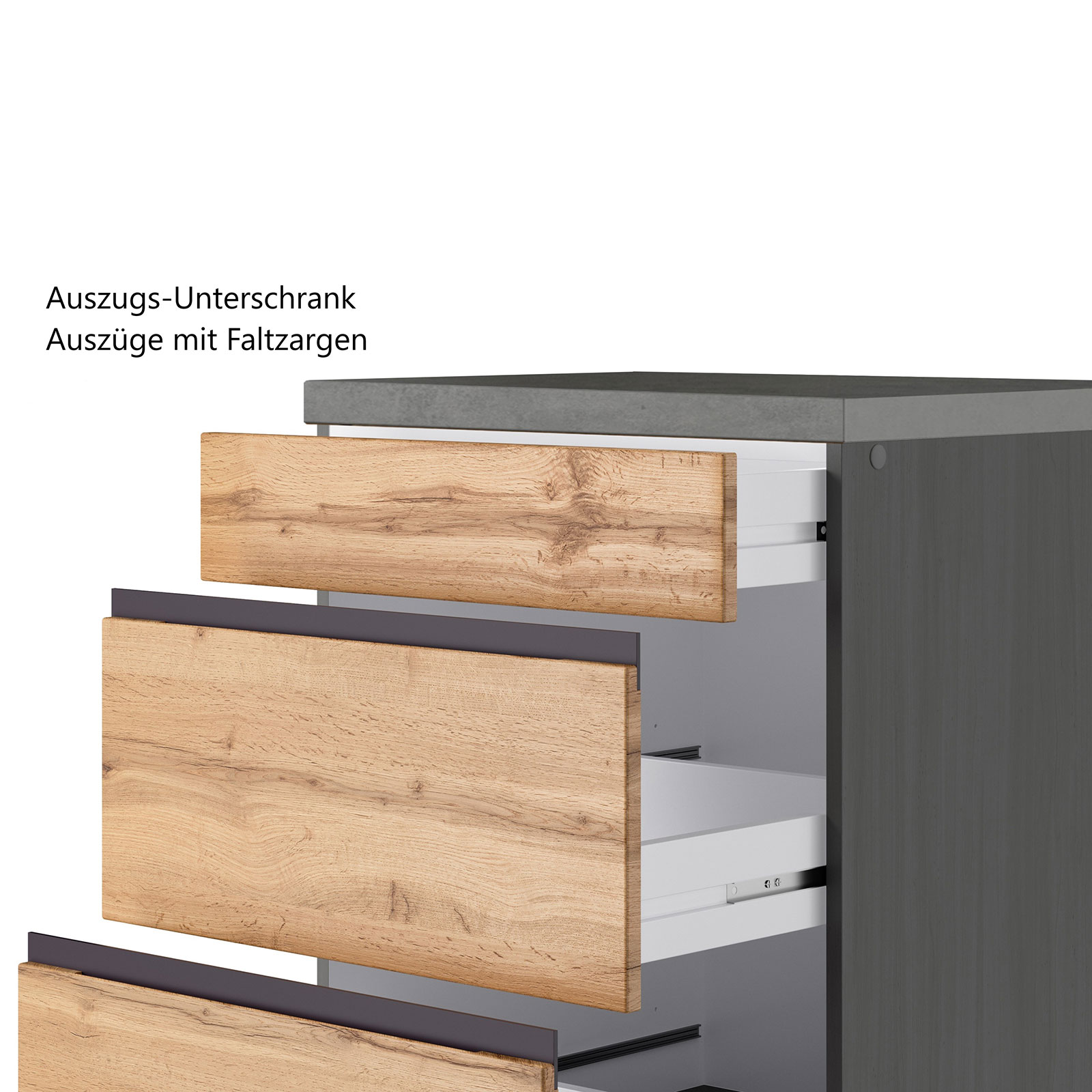 Küchenblock TURIN - Wotan Eiche-graphit - mit E-Geräten - Induktionskochfeld - 330 cm