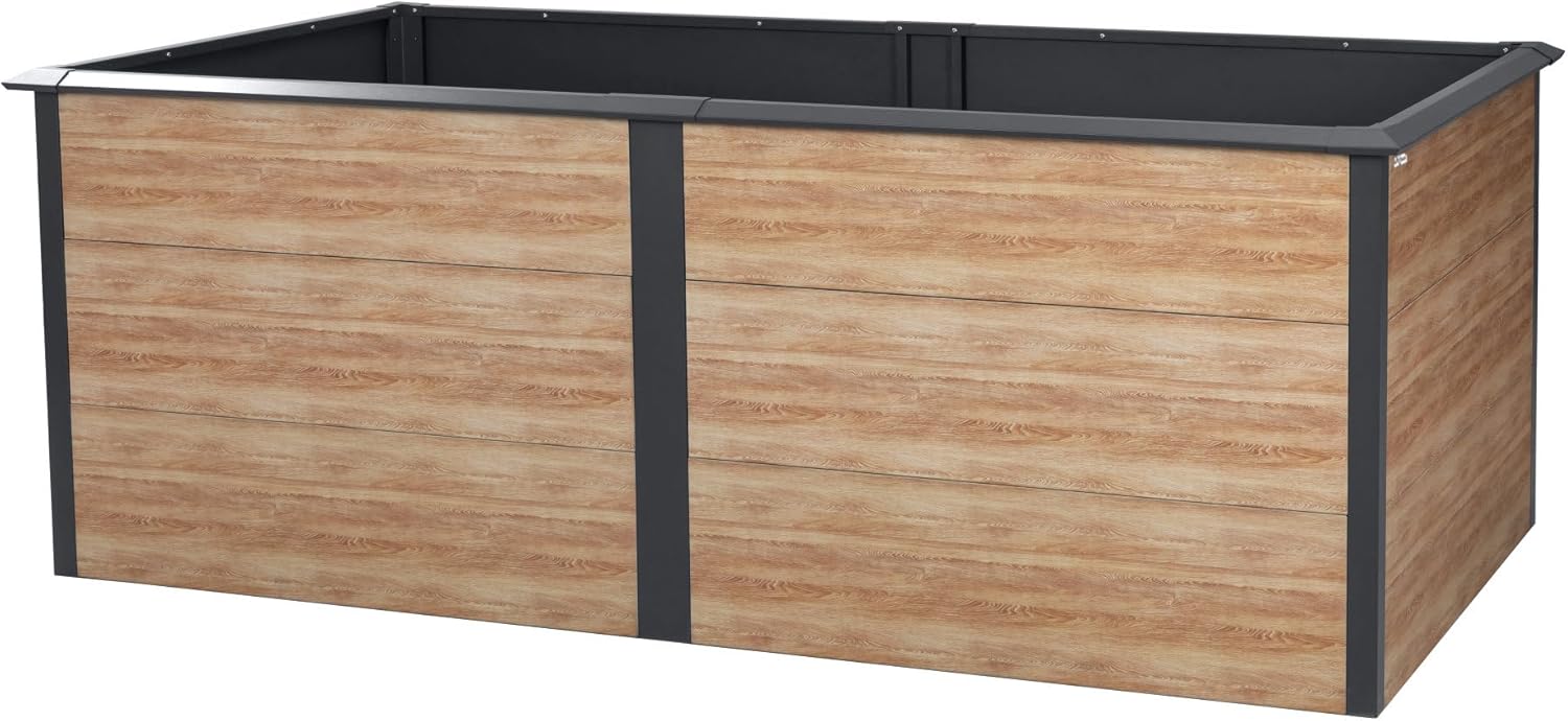 Zelsius Hochbeet für Garten, Terrasse oder Balkon Anthrazit RAL 7016 | 200 x 100 x 77 cm, in Holzoptik | Gemüsebeet, Blumenbeet, Pflanzbeet, Pflanzkasten, Blumenkasten, Gartenbeet