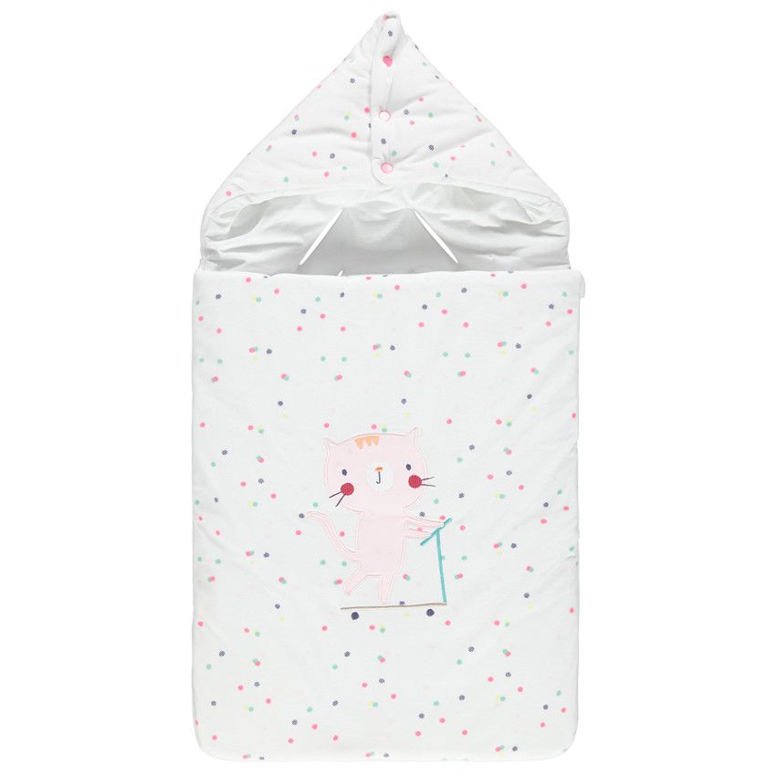 Nid d'ange à pois all-over et chat brodé - Ecru