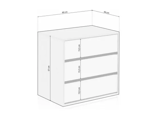 Commode 3 tiroirs aggloméré blanc 60x57x44cm