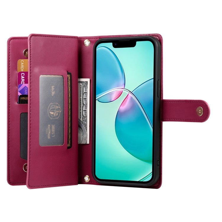 iPhone 16e Leder Tasche Flip Cover mit Reissverschluss   Handschalufe - Pink