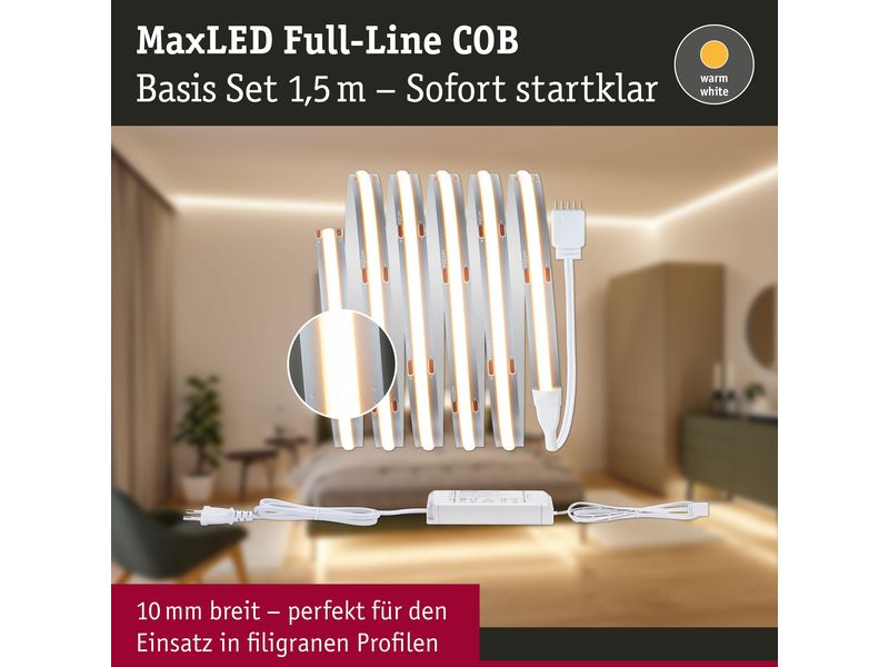 Paulmann LED-Stripe MaxLED 500 Basis Set COB, 2700 K, 1.5 m LED Streifen Full-Line COB Basisset