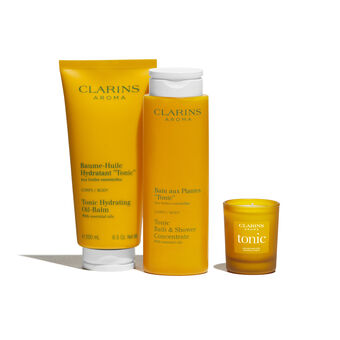 Coffret Rituel Bien-être Tonic : Baume-Huile Hydratant, Bain aux plantes, Bougie