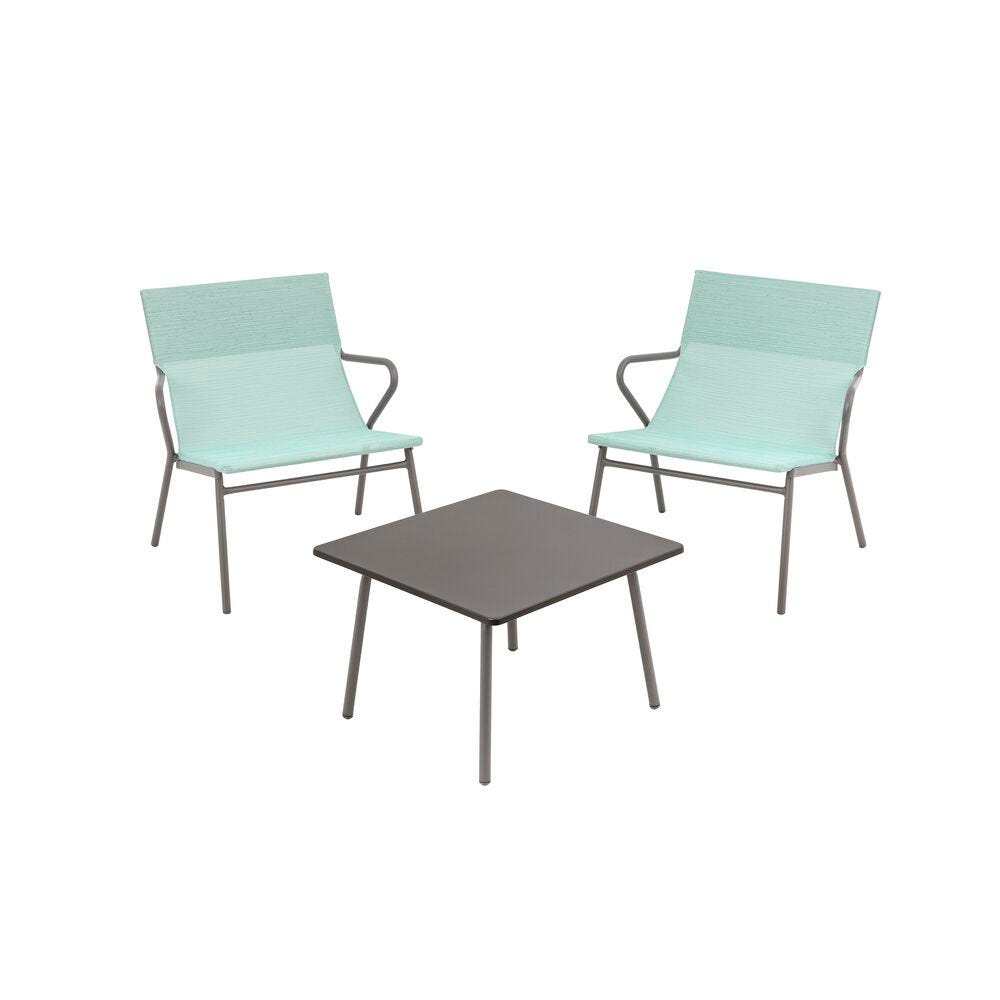 Niedriges Loungeset aus quadratischem Tisch und 2 Sesseln Vence Batyline® Duo Mistral Blue
