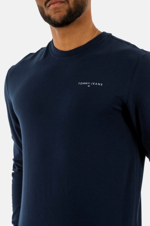 Tee shirt manches longues tommy jeans slim linear c1g dark night navy