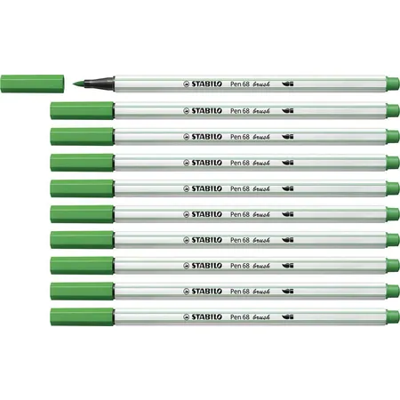 Premium-Filzstift mit Pinselspitze für variable Strichstärken - STABILO Pen 68 brush - 10er Pack - smaragdgrün
