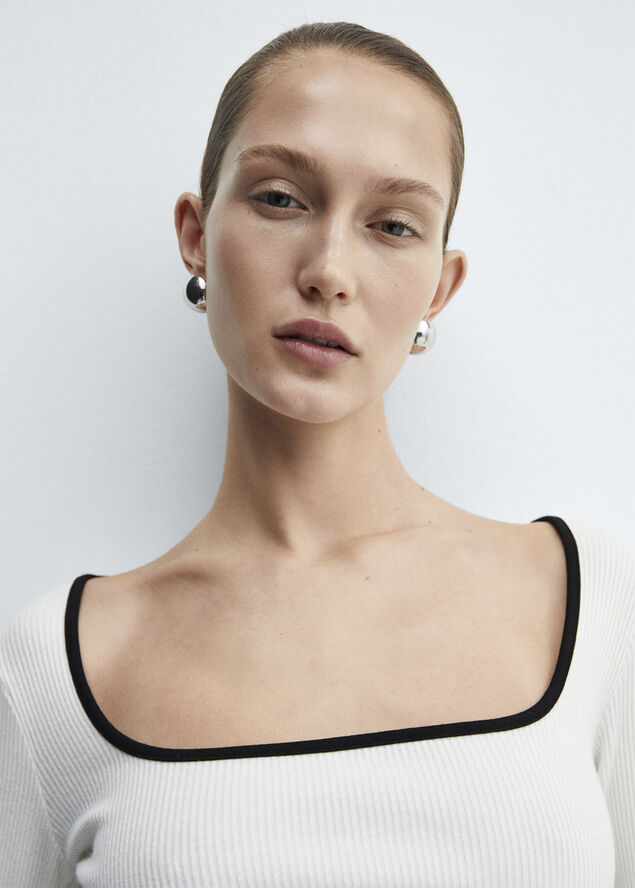 MANGO Ribbed Squared neckline t-shirt White