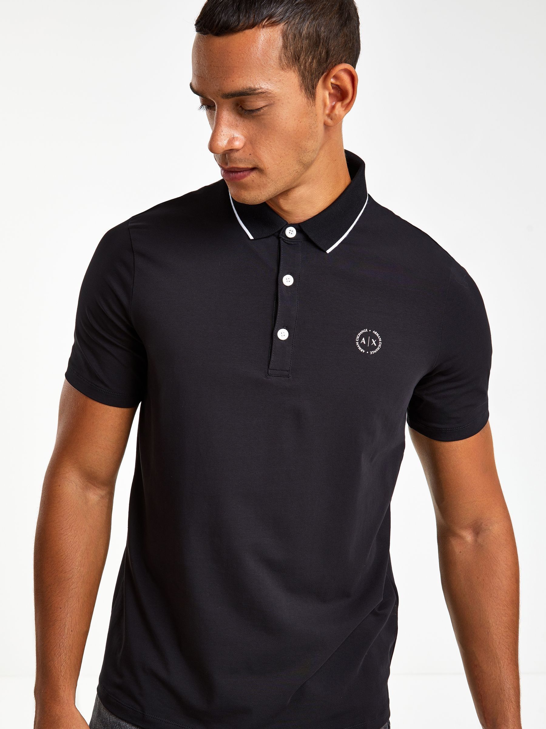 Zwart - Armani Exchange polo met randcontrast