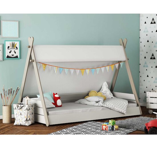Totem Lit Tipi   Blanc / Beige        70 x 140 cm   de               CBA Meubles