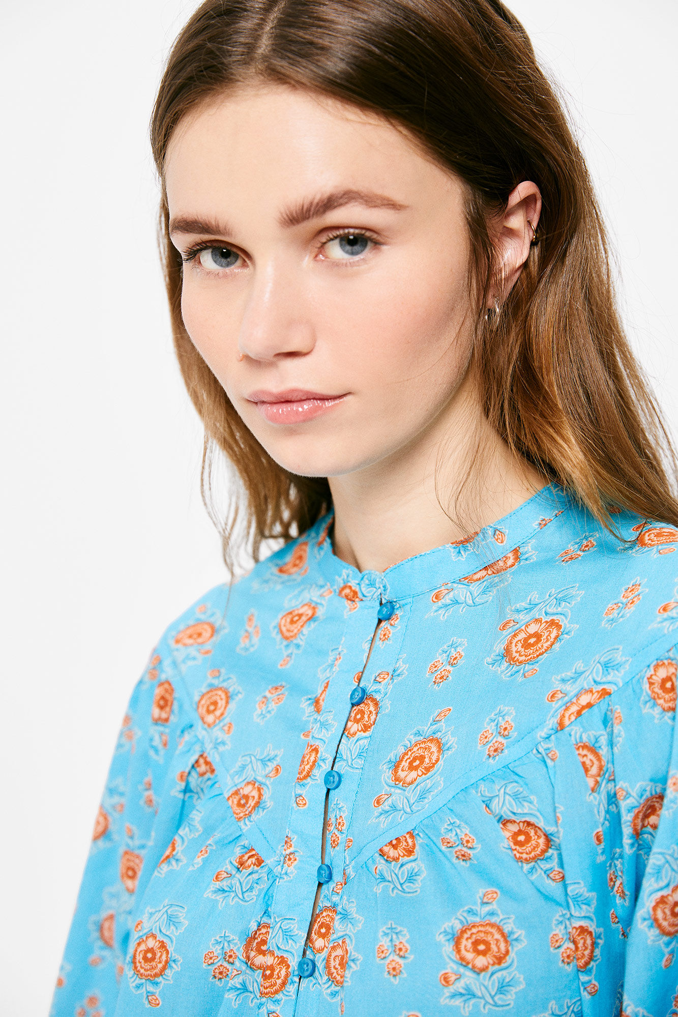 Blusa estampada com costura - azul