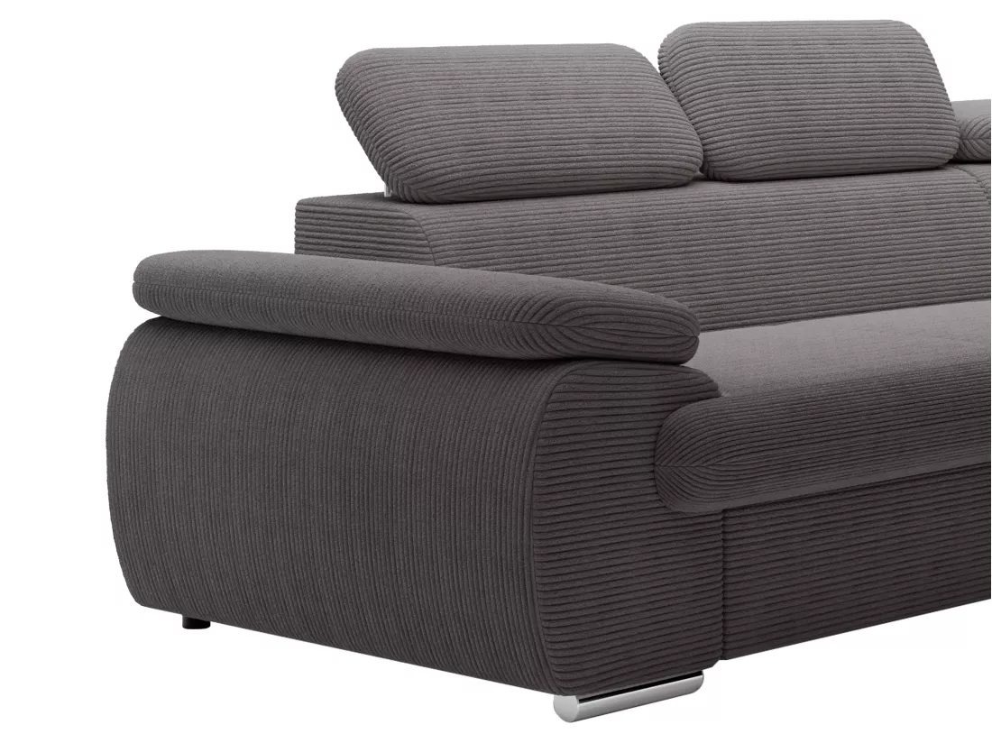 Canapé d'angle droit convertible en velours côtelé gris foncé FABIEN