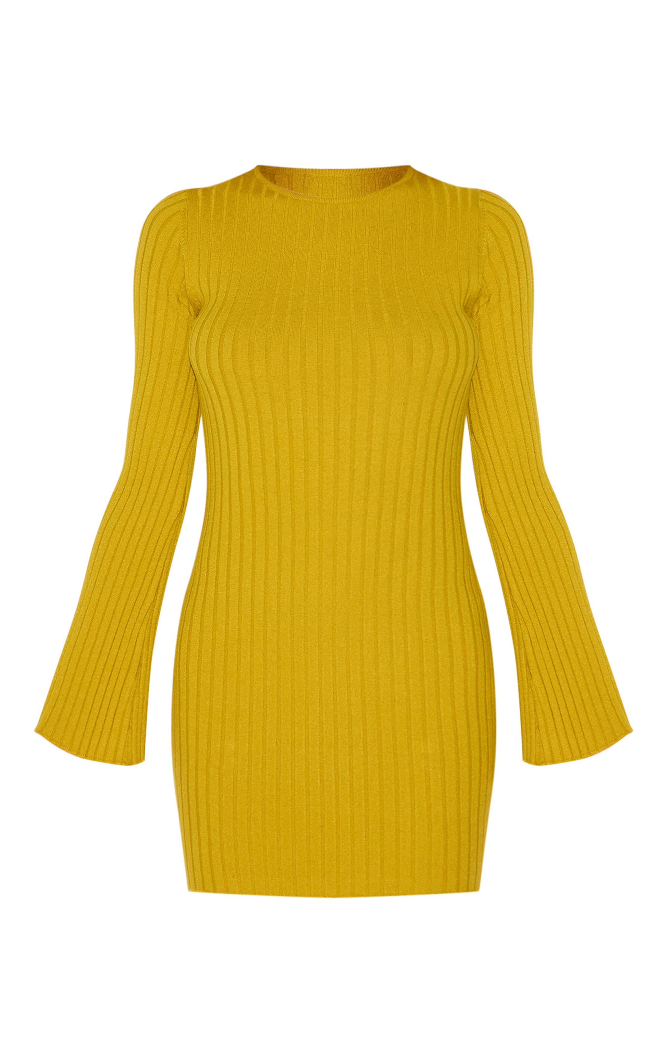 Vert Olive Robe Courte En Maille Côtelée