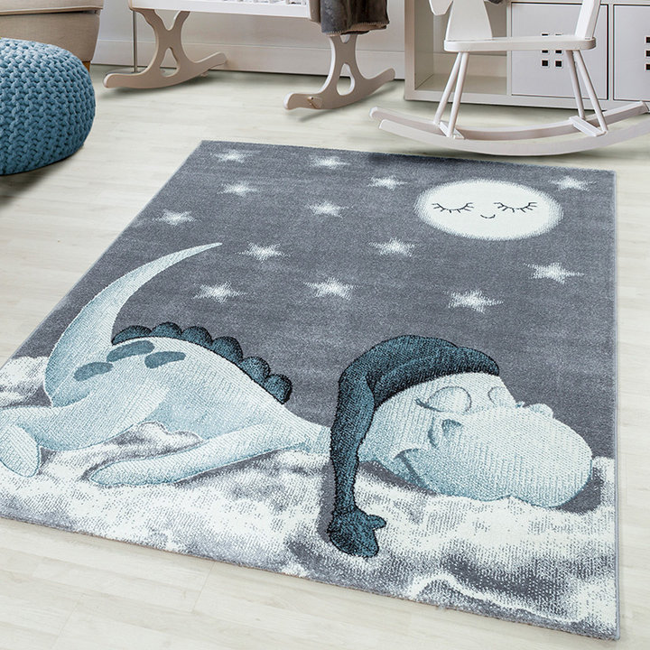 Kindervloerkleed - Bambi Dino Blauw | Speels design