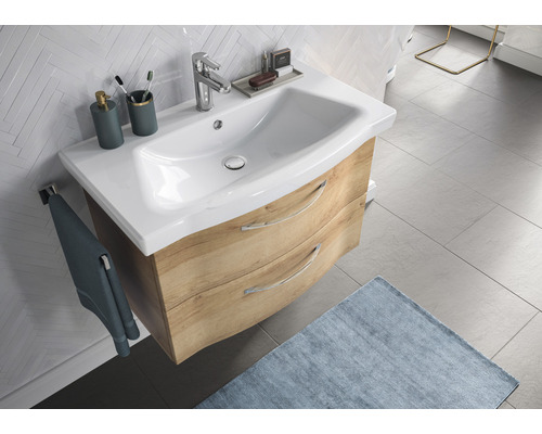 Badkamermeubelset serie 6005 Sprint BxD 82 x 42,7 cm, frontkleur Riviera Oak, 2-delige set met keramische wastafel