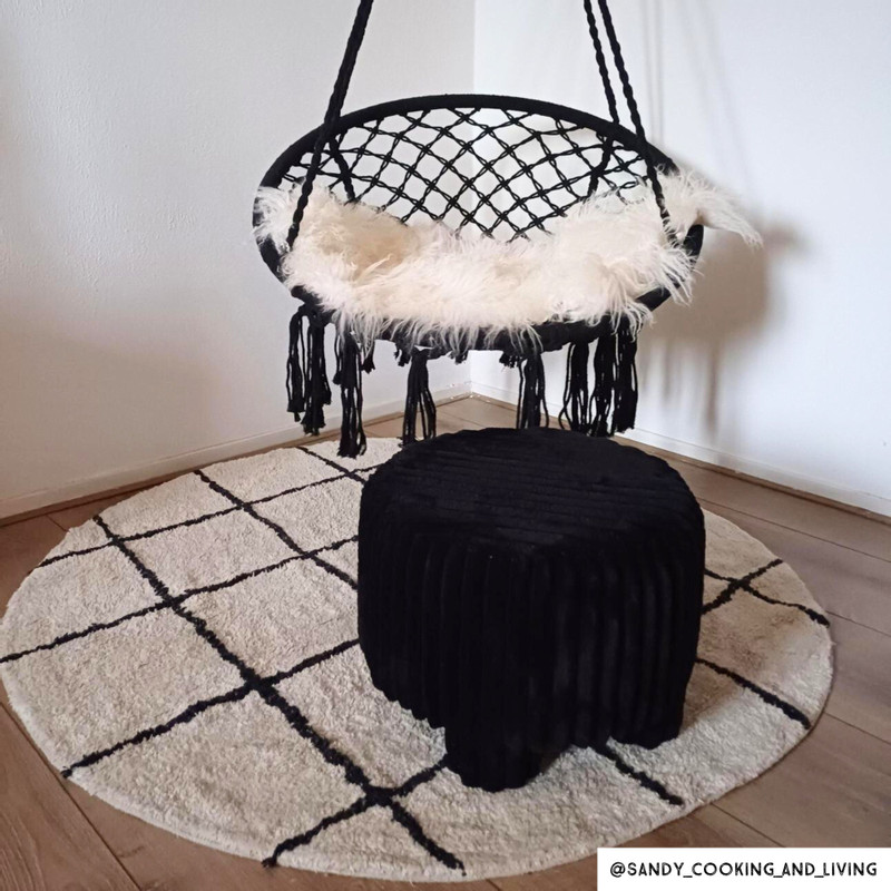Poef Nora ribstof - zwart - ø40x29 cm