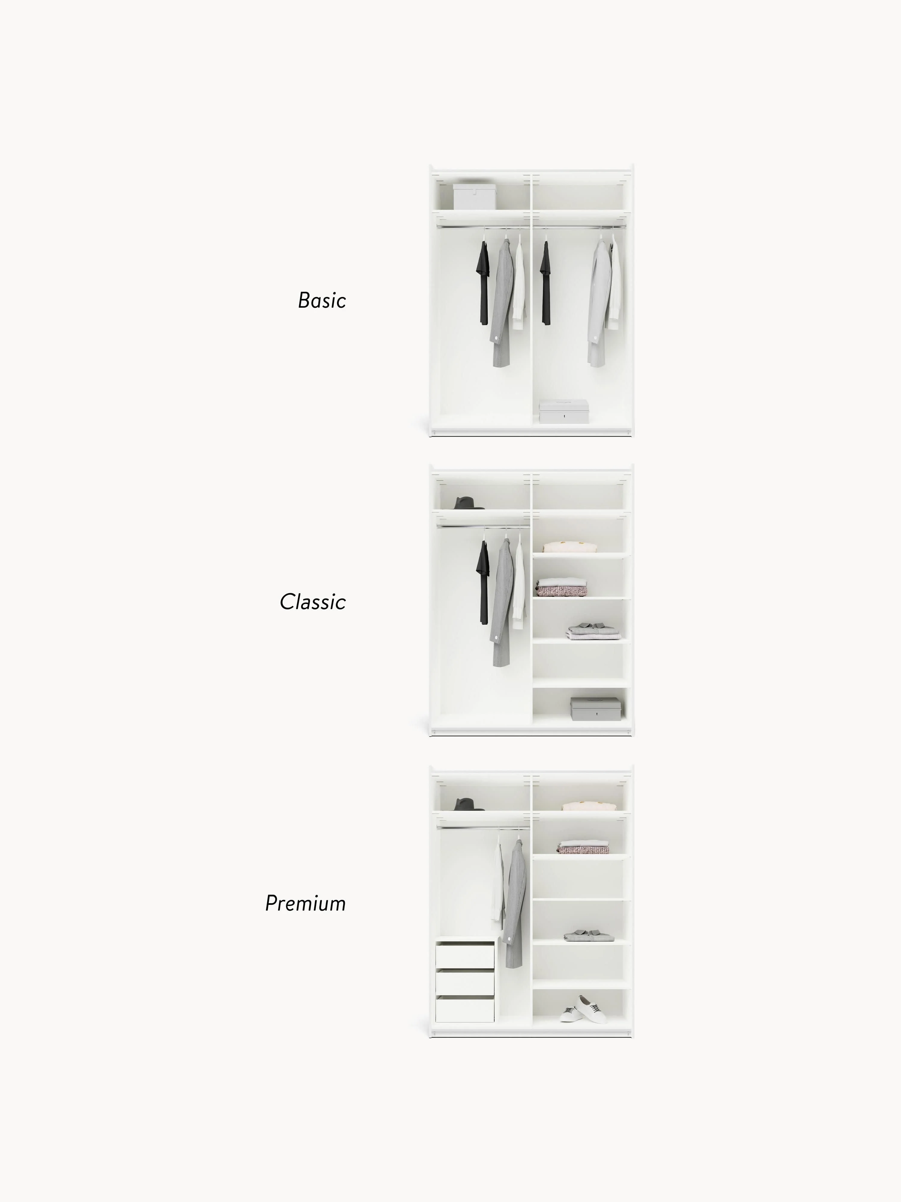 Modulaire schuifdeurkast Charlotte, 150 cm breed, diverse varianten