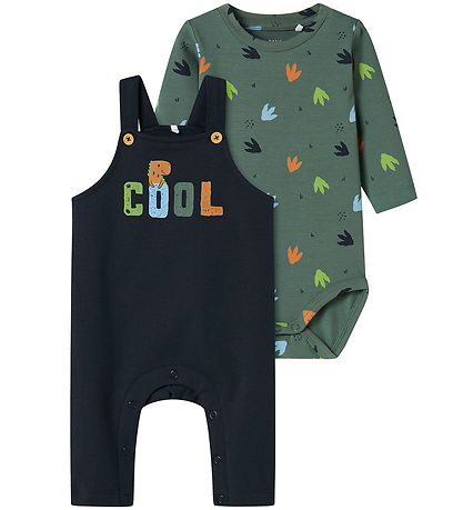 Name It Latzhosen m. Body l/ä - NbmVonne - Dark Forest/Dino