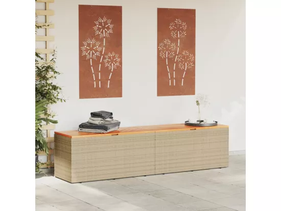 Boîte de rangement de jardin beige résine tressée bois d'acacia