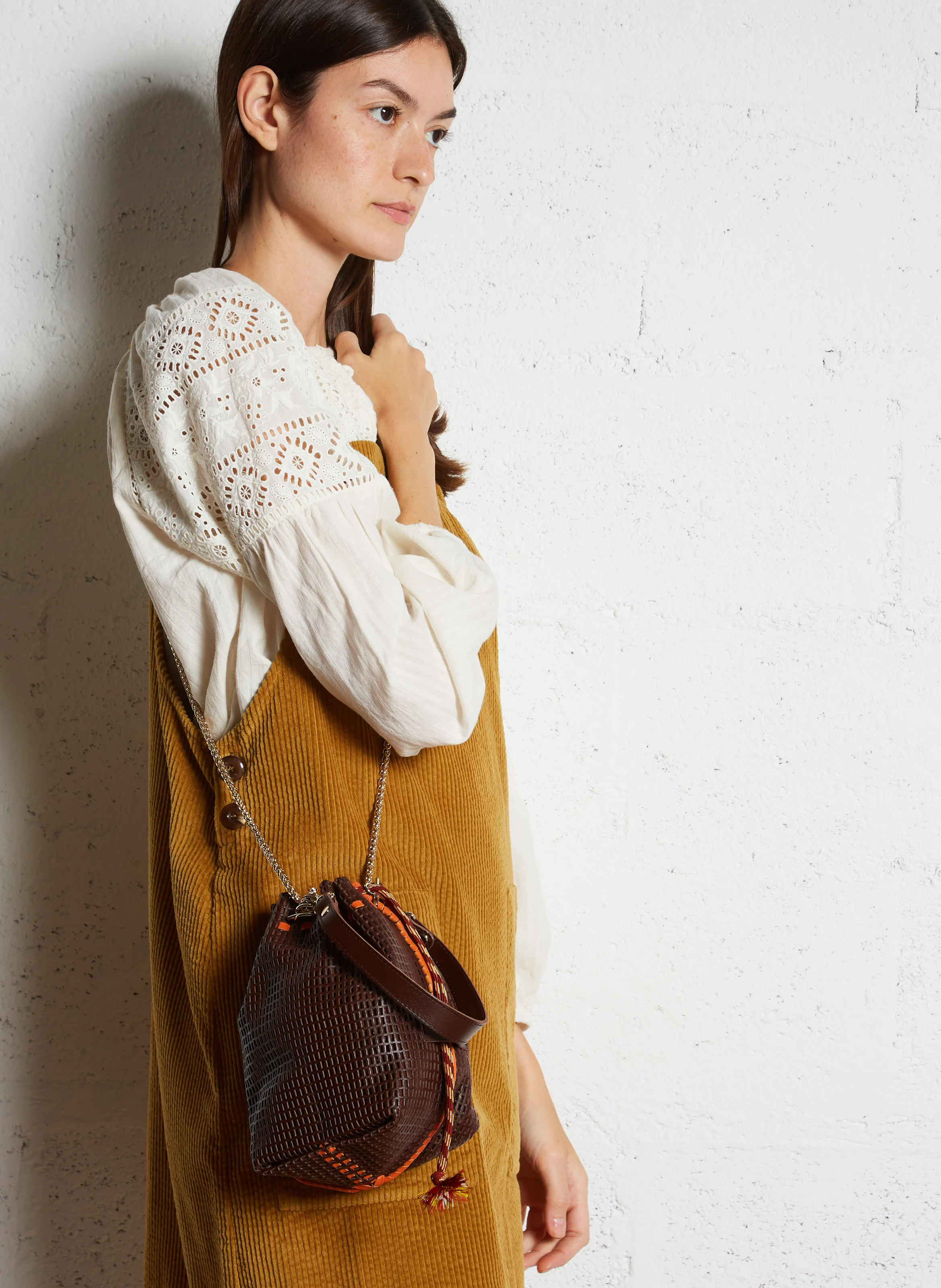 BIBI - Sac bourse en cuir ajouré | Marron