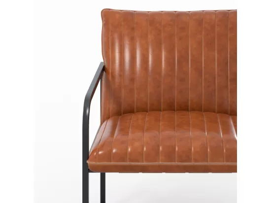 Fauteuil en cuir marron et métal noir - Armand