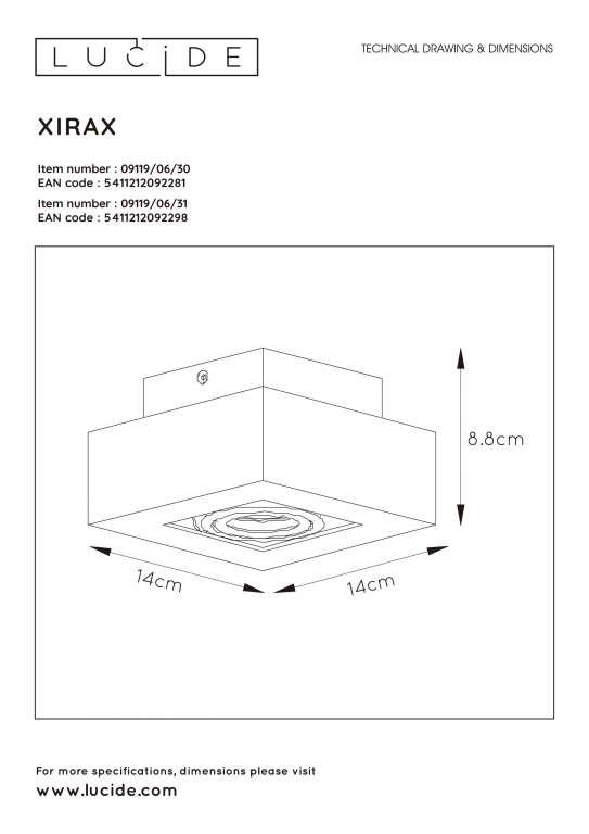 Lucide Xirax 1 spot dim to warm zwart