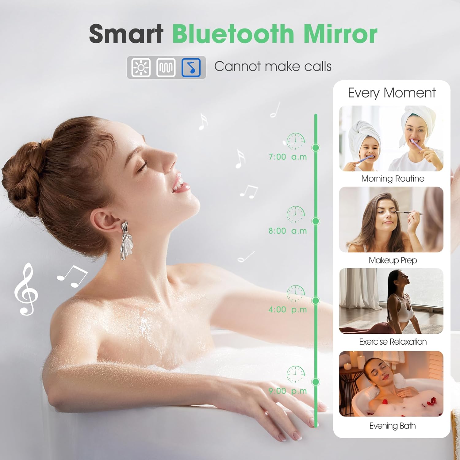 S'bagno Badezimmer-Spiegel-mit-Beleuchtung 80x80cm, LED-Badspiegel-mit-Beleuchtung, Bluetooth, Entfoggen, 3 Farben, Dimmbar, Speicherfunktion, Gehärtetes Glas, IP44 Wasserdicht, Horizontal/Vertikal