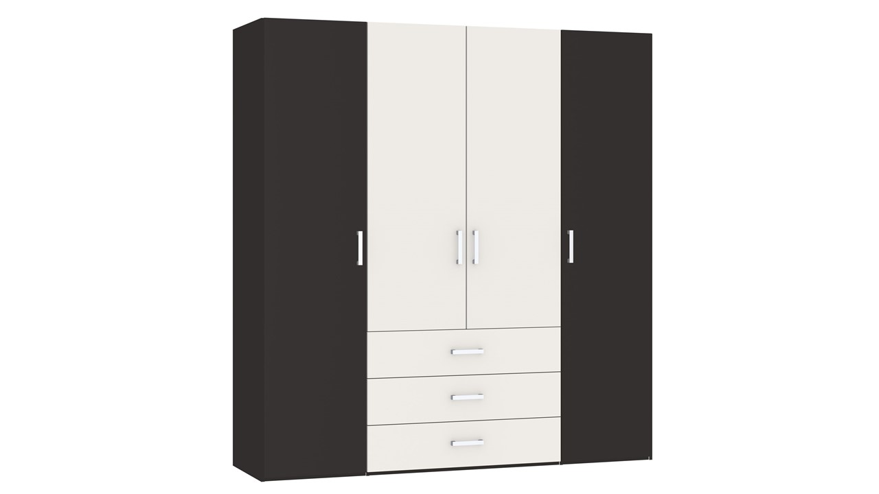 Draaideurkast Compact met laden en houten deuren zwart/wit
