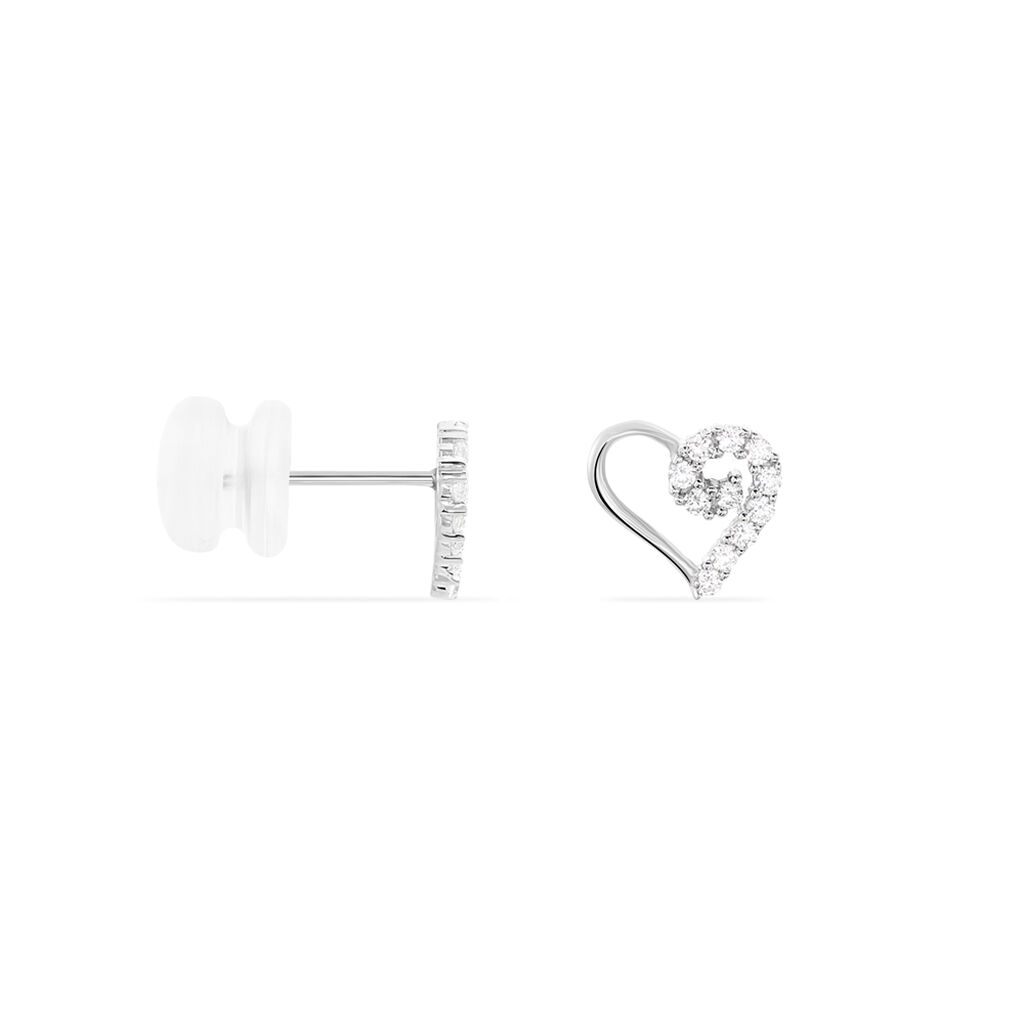Boucles D'oreilles Puces Daria Cœur Or Blanc Oxyde De Zirconium