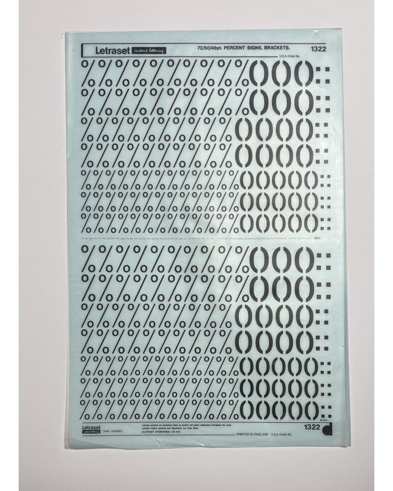 letraset-1322- PERCENT SIGNE, BRACKETS - 72/60/48pt