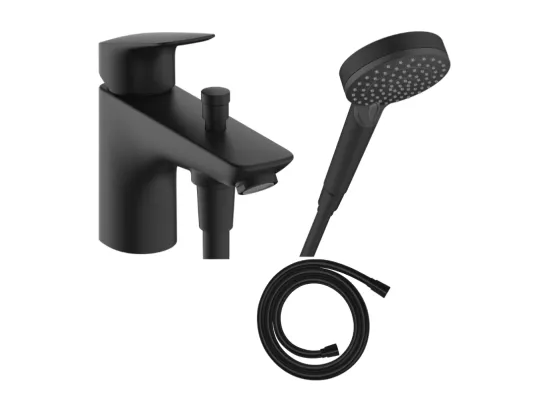 Mitigeur baignoire mécanique HANSGROHE Logis C2 + pack pommeau Vernis Blend 2 jets EcoSmart + flexible Isiflex 160 cm noir mat