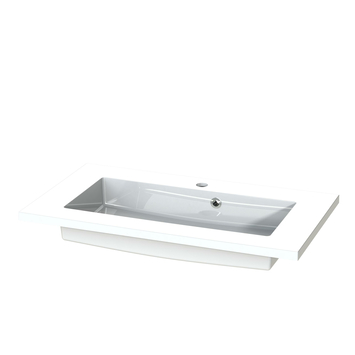Tiger Maryport Badkamermeubelset 80 cm Mat wit met wit glanzende polybeton wastafel en matzwarte grepen