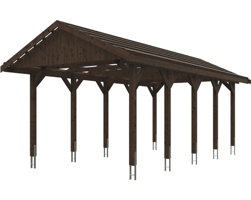 SKAN HOLZ Wallgau enkele carport inclusief daklatten en H-paalankers, 380 x 750 cm, notenhout