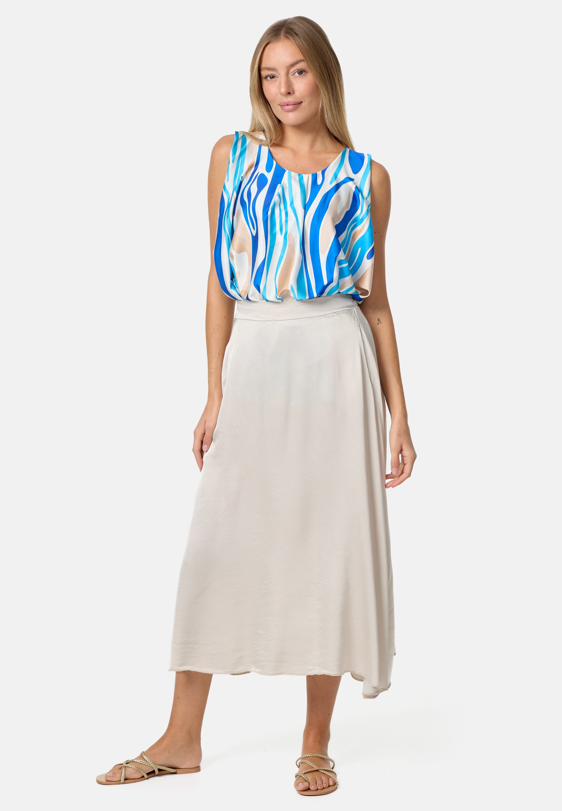 PM SELECTED Damen Blusentop Sommer Sleeveless Overlay Satin Muster Top PM33