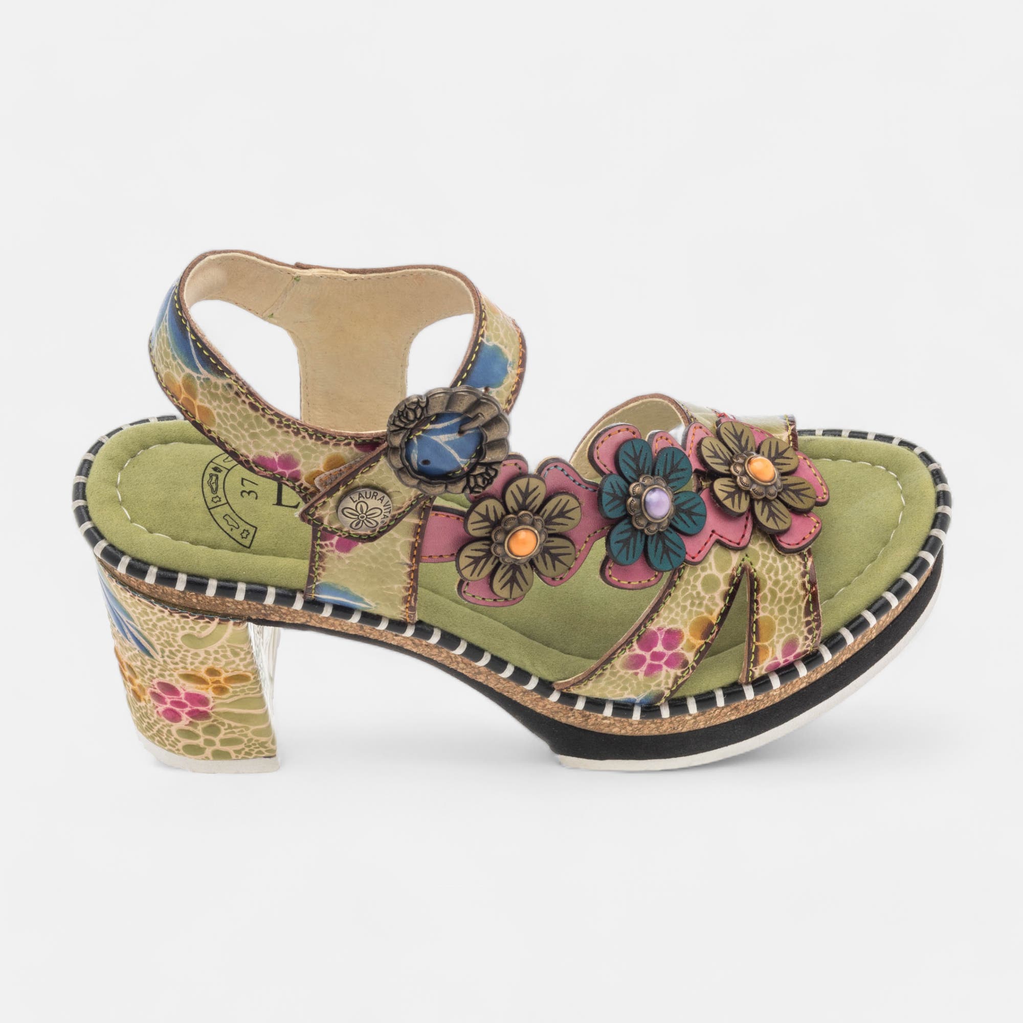 Nu-pieds à talon Femme en cuir vert