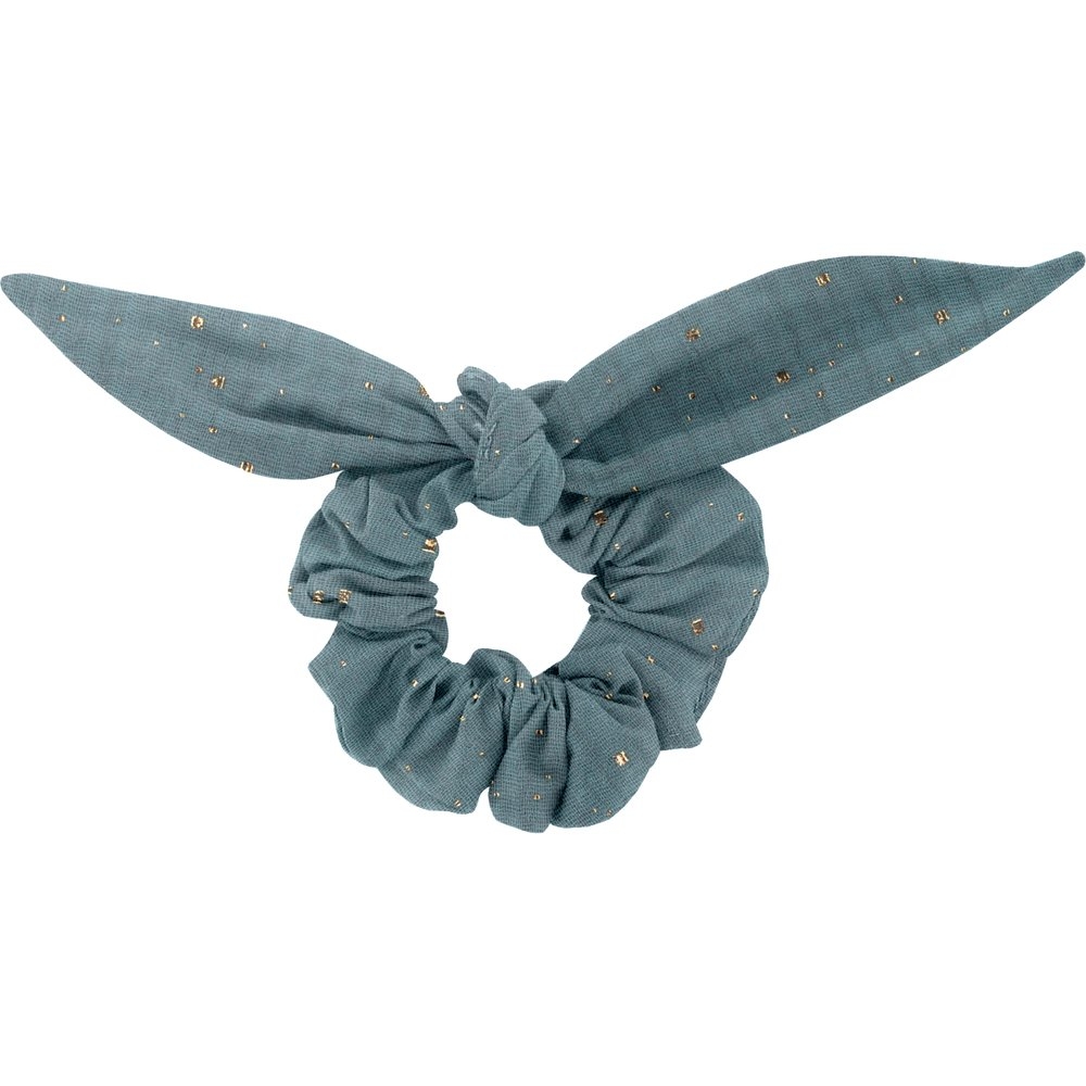 Chouchou Nœud Gaze Pois Or Bleu Gris
