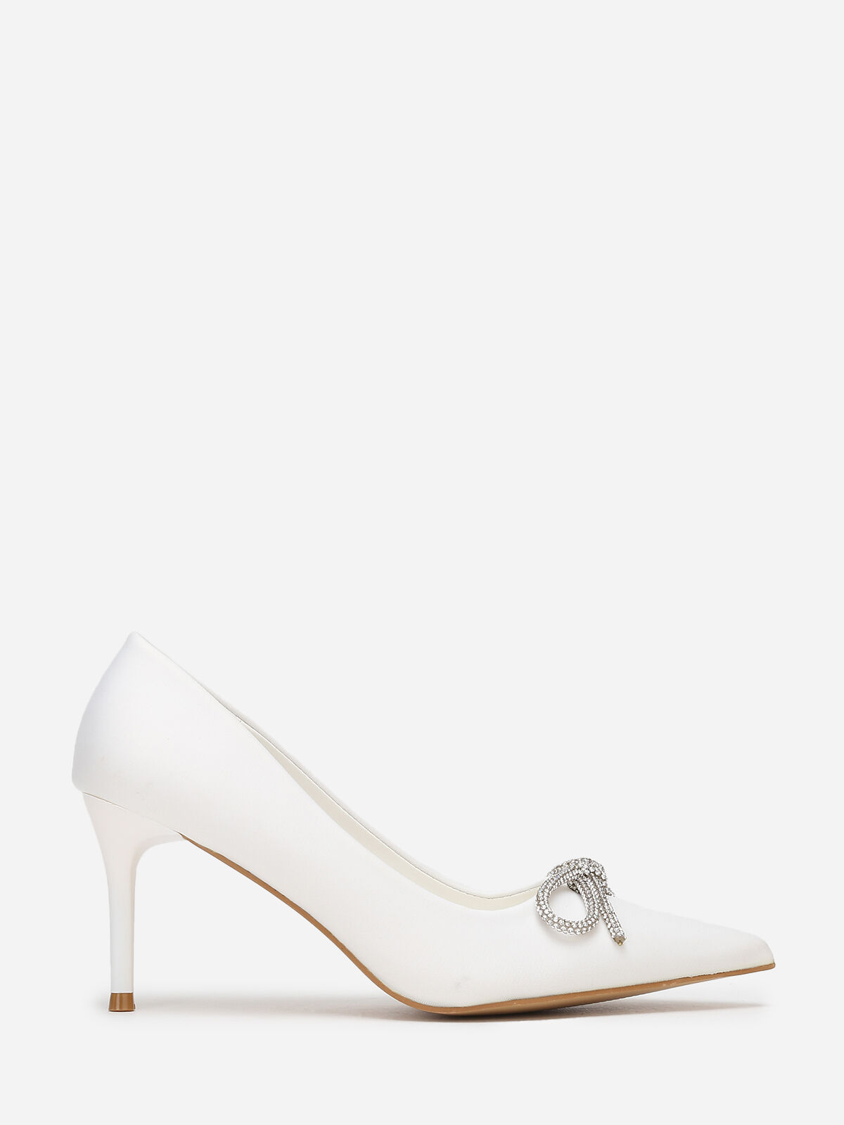 Escarpins pointus avec nœud en strass- Blanc