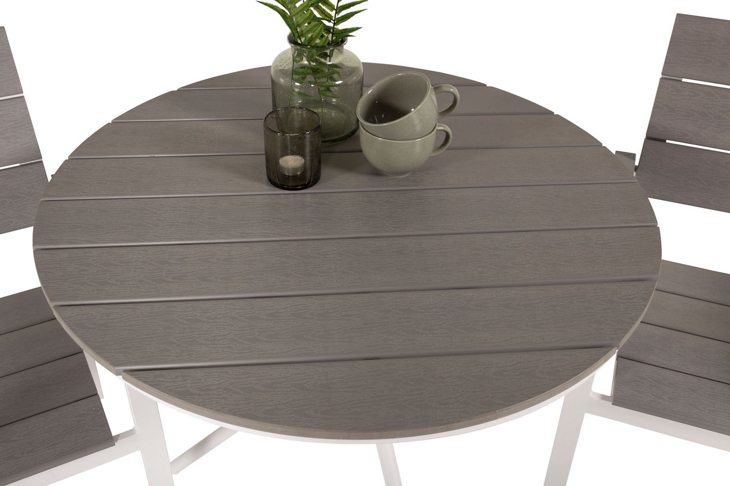 Parma tuinset: tafel Ø90cm en 2 stoelen, Levels design, wit, grijs, crème. 90 x 90 x 74 cm