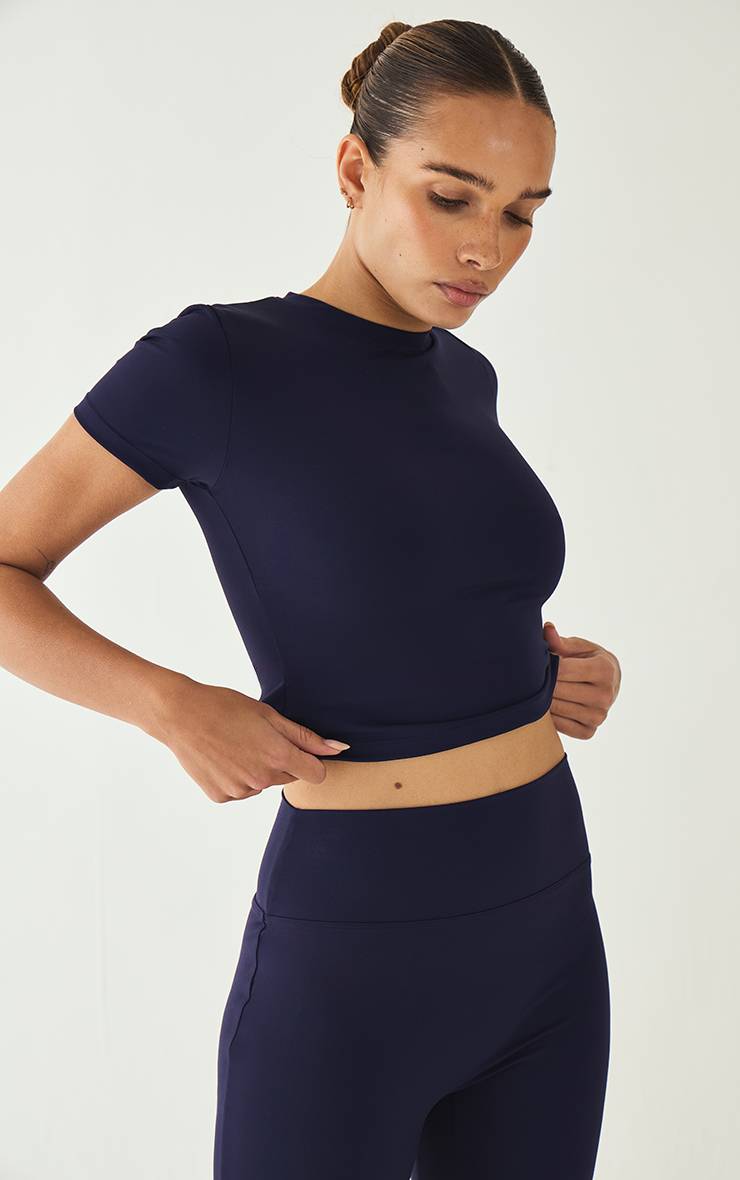Bleu Marine Haut De Sport Moulant Longue Coupe À Manches Courtes Ultimate Sculpt