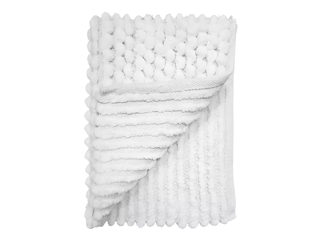 Lot 2 tapis de salle de bain 40 x 60 cm pompon blanc - MARIE