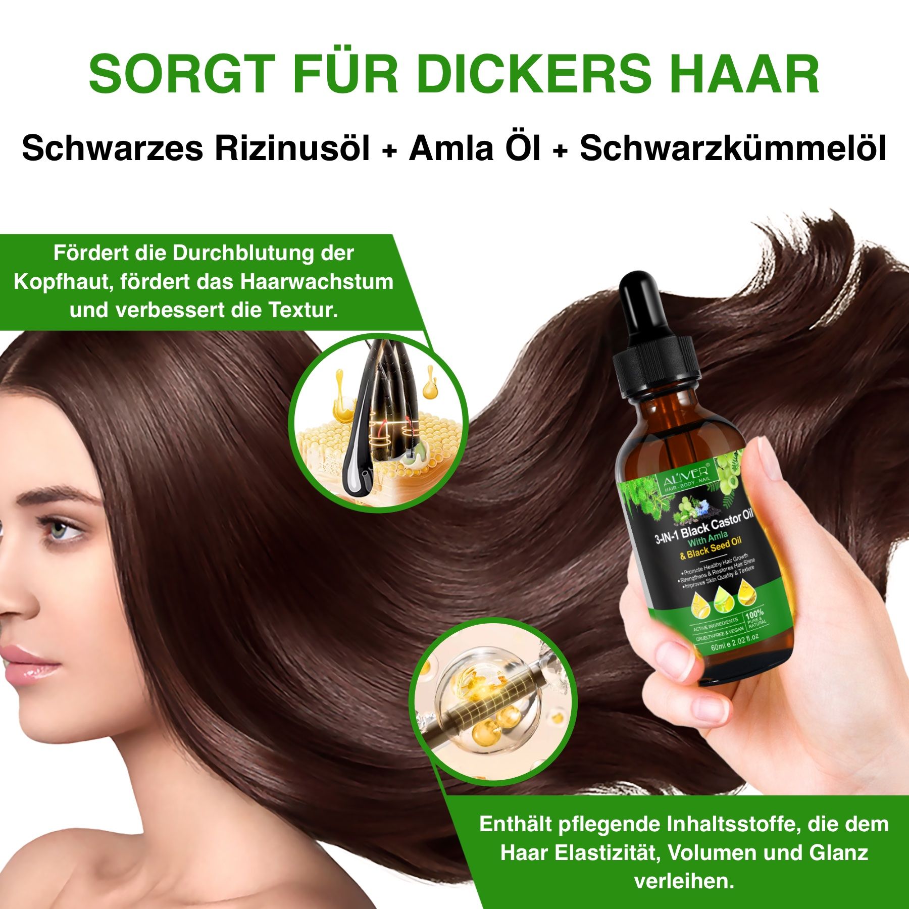 ALIVER 3-in-1 Rizinus Amla Schwarzkümmel Haaröl