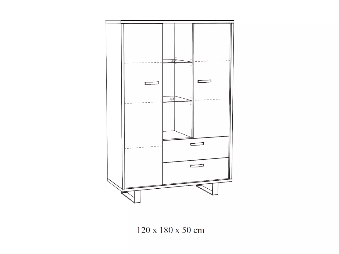 Meuble de Rangement XL coloris chêne doré collection NEWTON pieds en métal. Grande capacité de rangement.