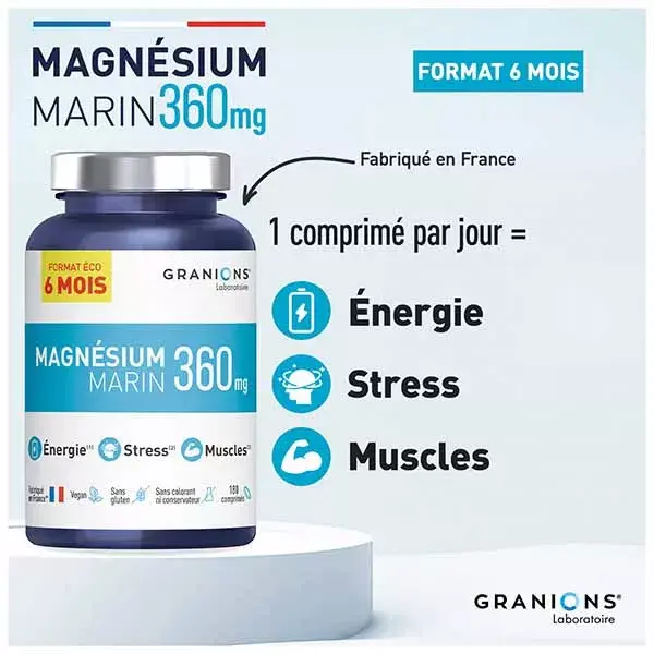 Granions Magnésium Marin 360 mg Format Eco 6 Mois 180 comprimés