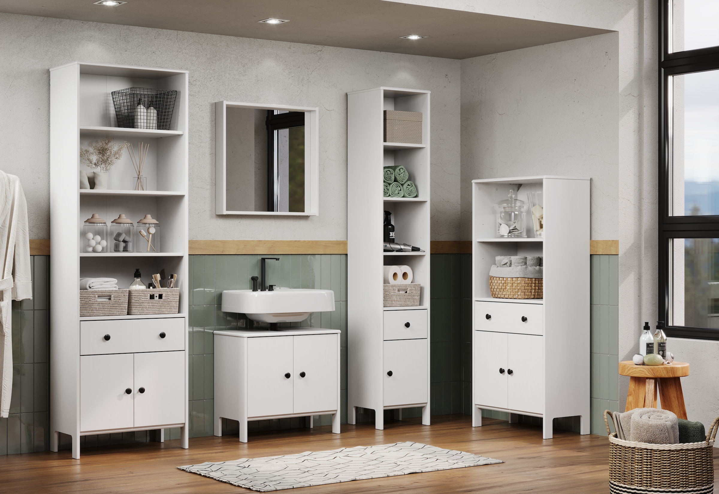 welltime Midischrank »Kall« 1 Stk. tlg. Breites Badregal aus Kiefer-Massivholz - Weiss oder Braun lackiert