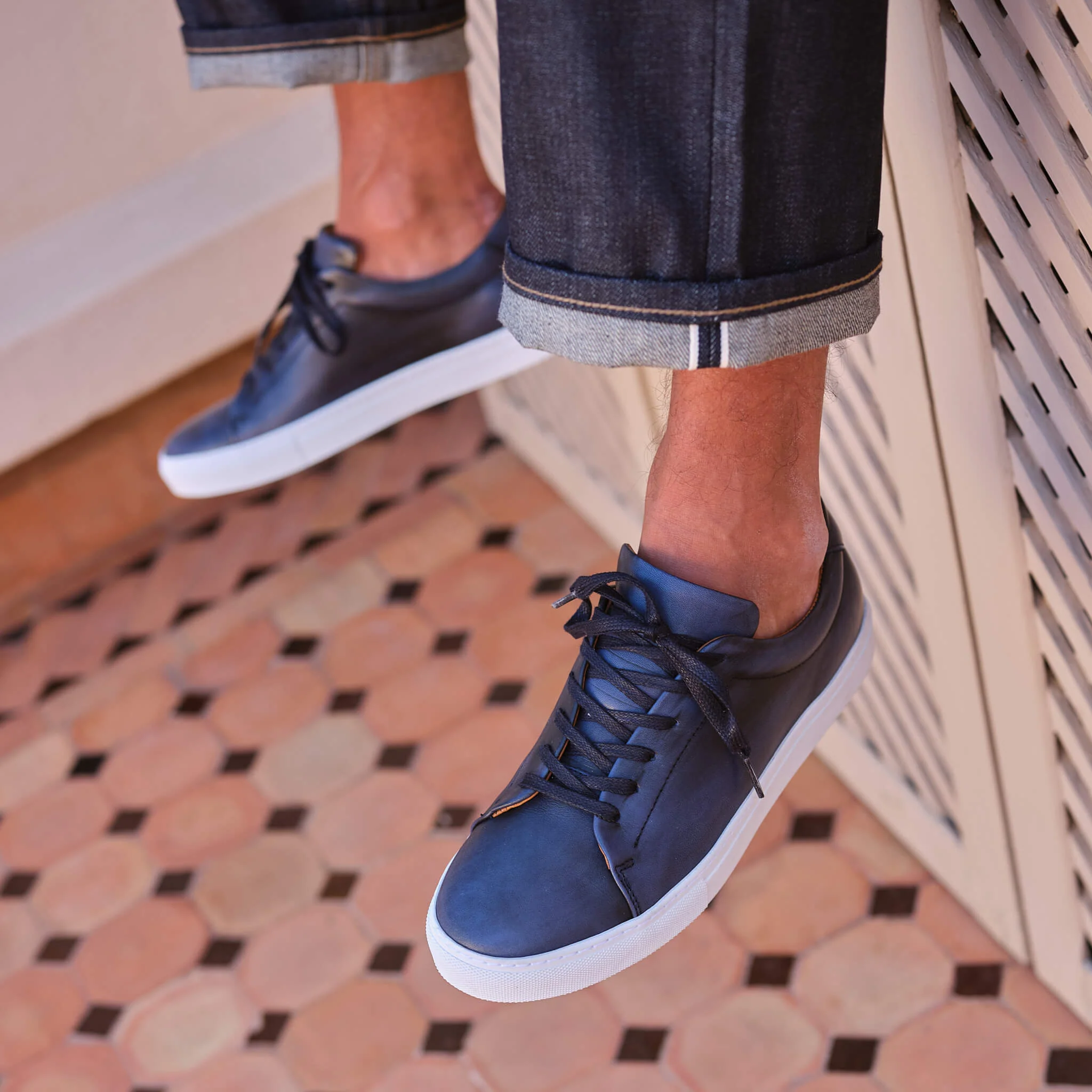 Kooper-Sneakers / Basket en cuir marine lisse