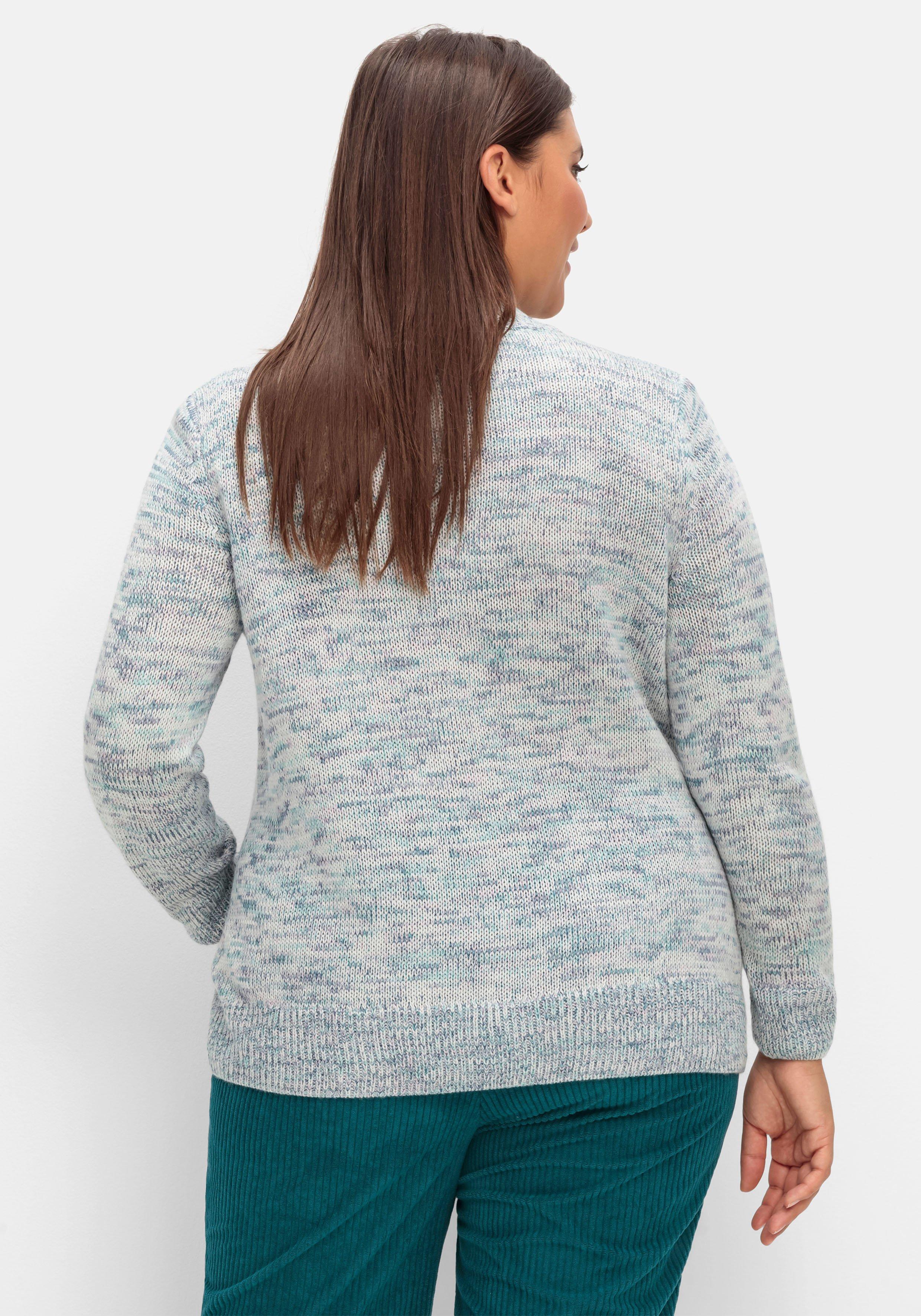 Melierter Strickpullover mit V-Einsatz