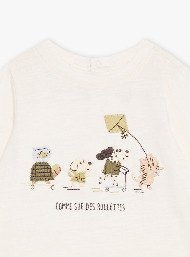 T-shirt écru en jersey à manches longues