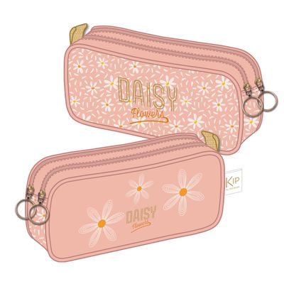 Trousse rectangulaire KIP Daisy - 2 compartiments - rose poudré - Kid'Abord