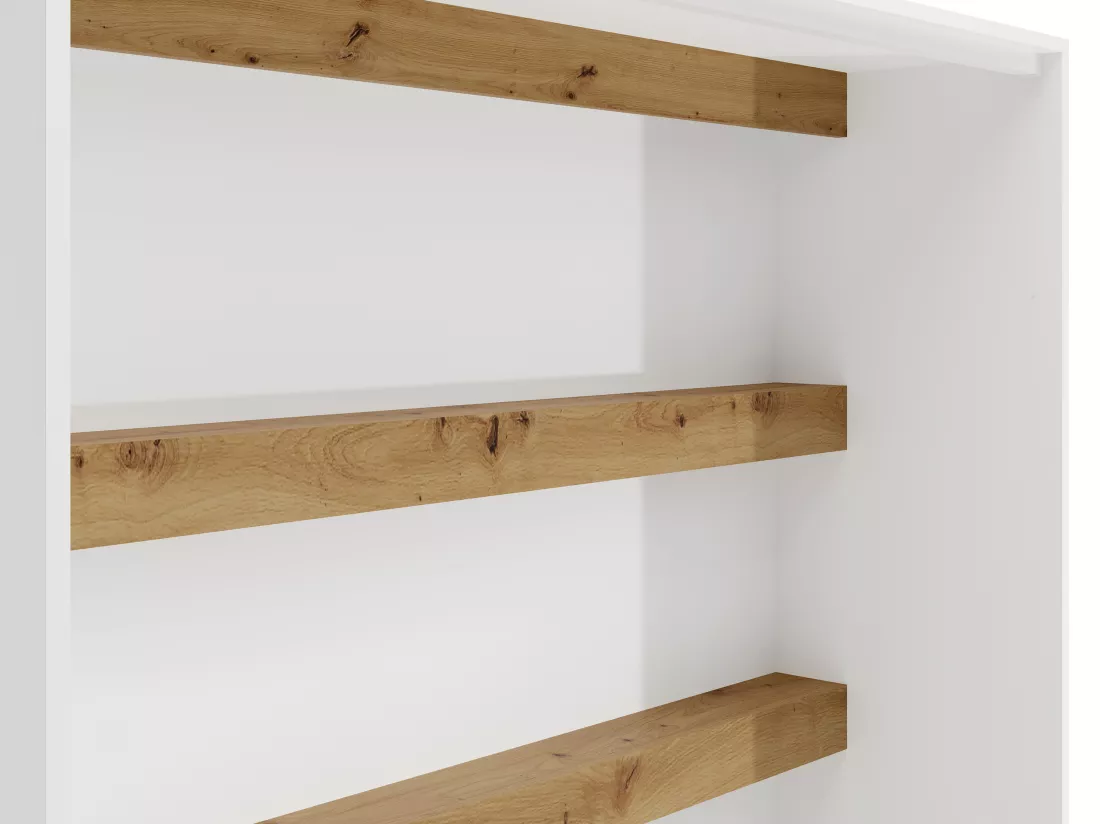 Lit escamotable 140 x 200 cm - Ouverture verticale manuelle - Avec LEDs - Blanc et naturel + Matelas - RAPILI
