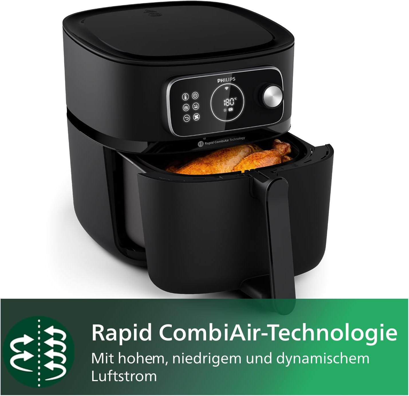 Philips Airfryer Combi 7000 Serie XXL - 8,3 l (2 kg), 22-in-1-Heißluftfritteuse, WiFi-Verbindung, 99% weniger Fettzugabe** mit Rapid CombiAir, HomeID App, Schwarz (HD9876/90)